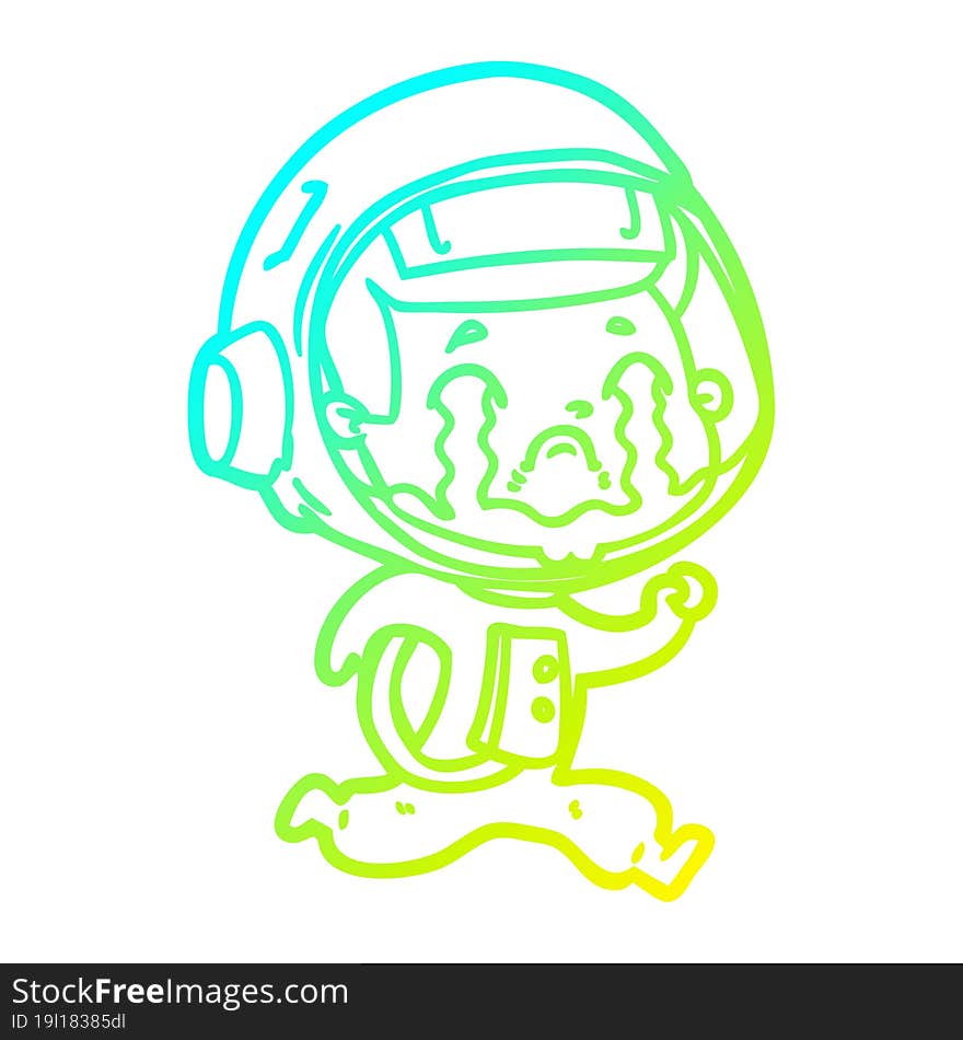 cold gradient line drawing cartoon crying astronaut