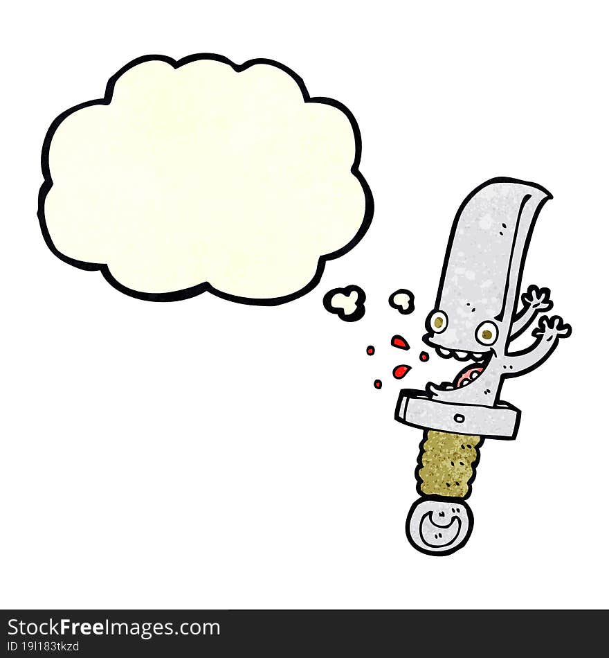 crazy knife cartoon character with thought bubble