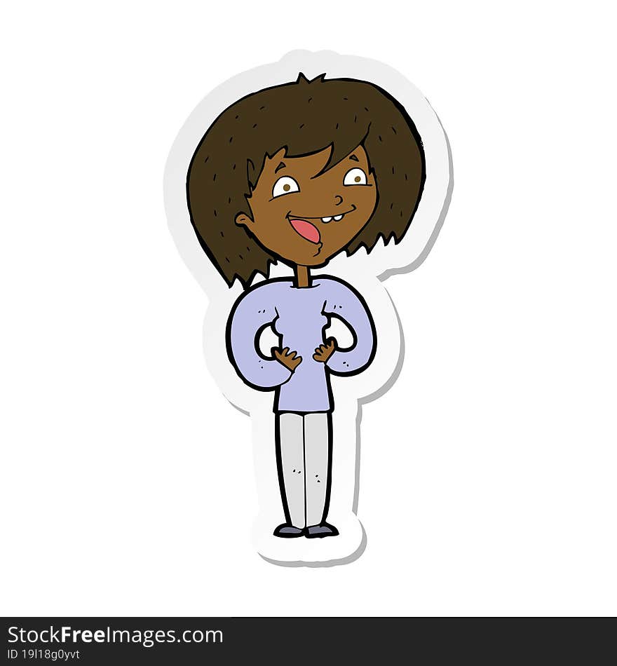 Sticker Of A Cartoon Excited Woman