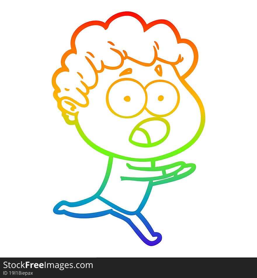 rainbow gradient line drawing cartoon man gasping in surprise