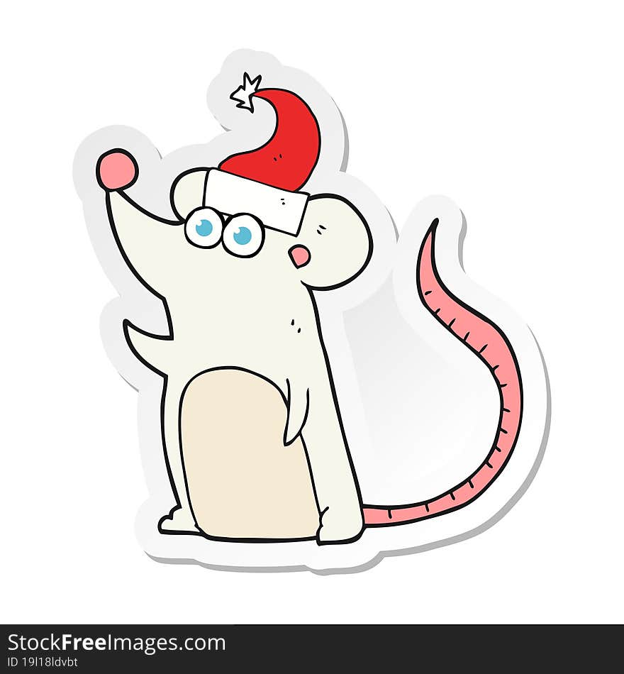 sticker of a cartoon mouse in christmas hat