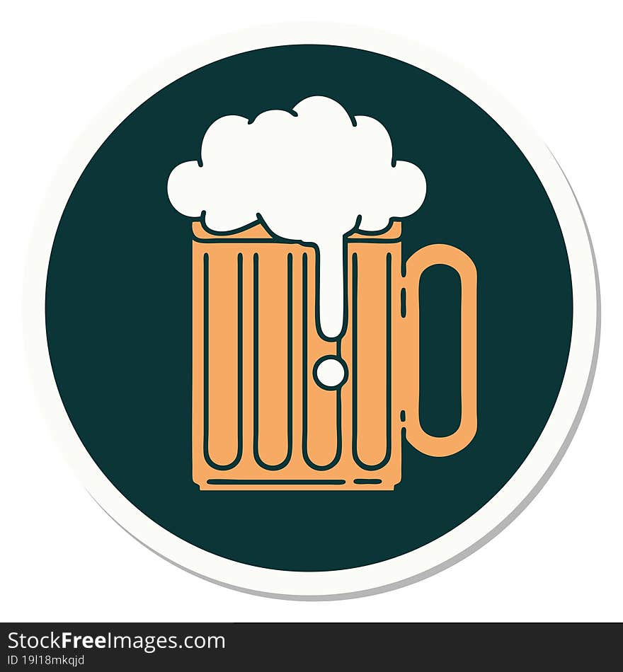 sticker of tattoo in traditional style of a beer tankard. sticker of tattoo in traditional style of a beer tankard