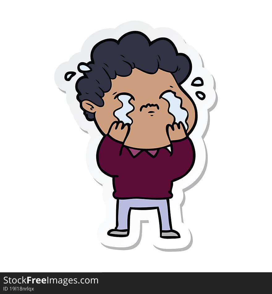 sticker of a cartoon man crying