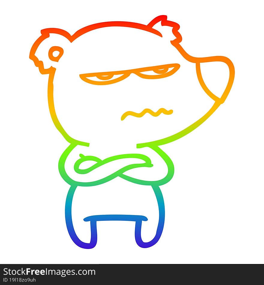 Rainbow Gradient Line Drawing Annoyed Bear Cartoon