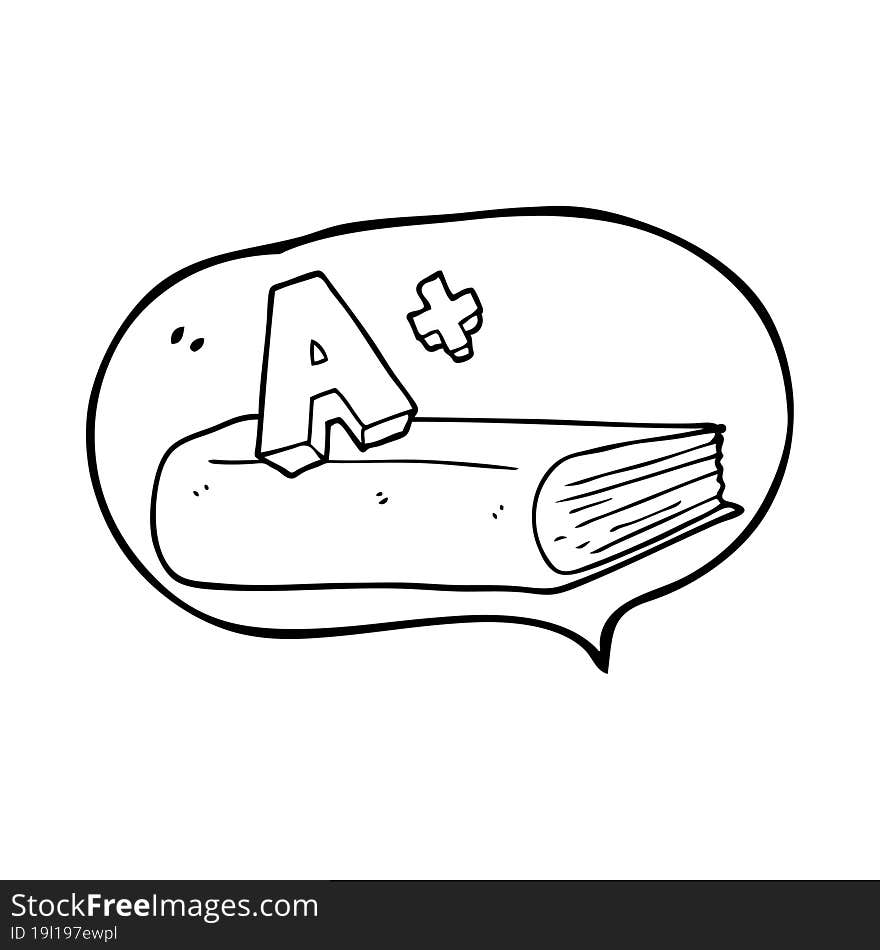 speech bubble cartoon A grade symbol and book