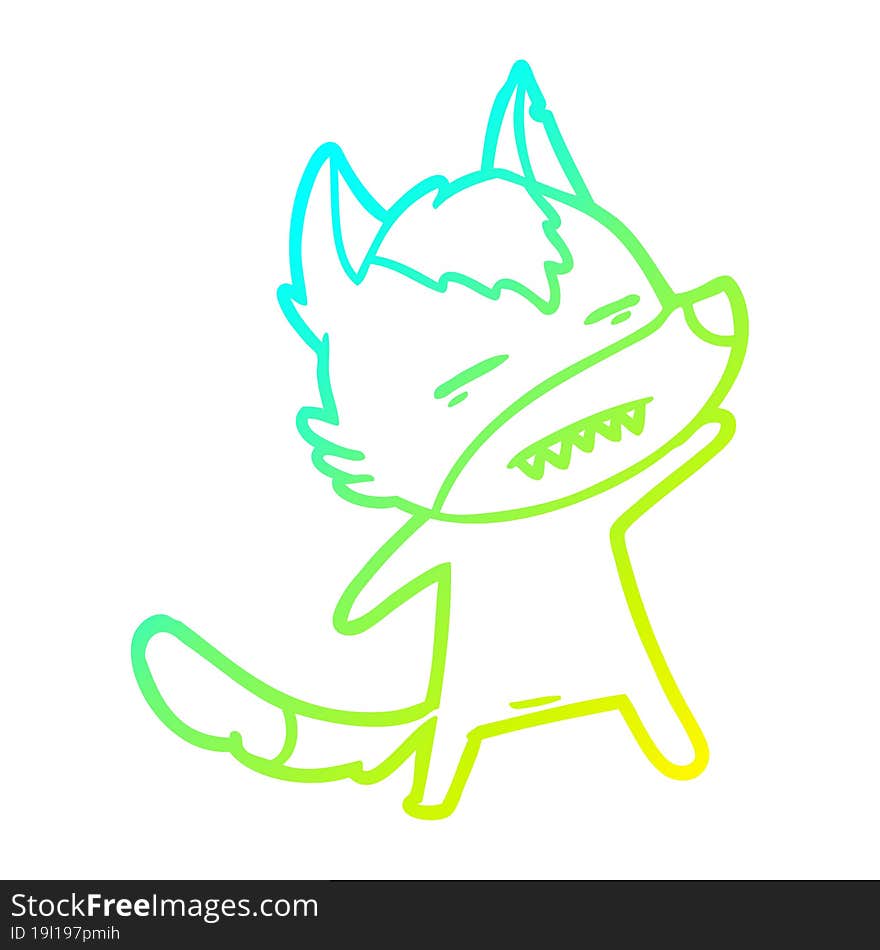 cold gradient line drawing cartoon wolf showing teeth