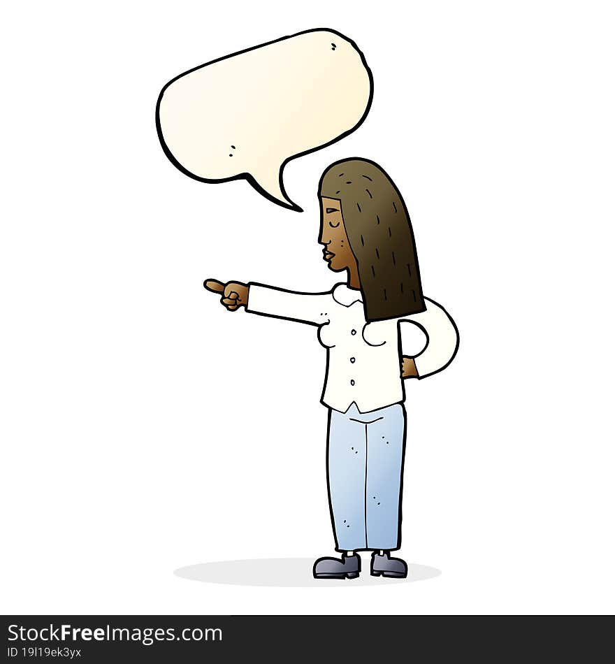 cartoon woman pointing with speech bubble