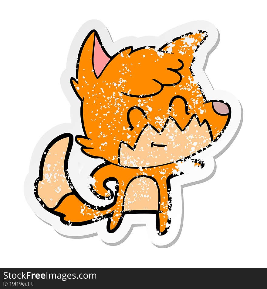 distressed sticker of a cartoon friendly fox