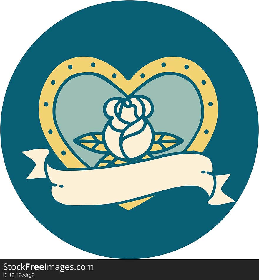 Tattoo Style Icon Of A Heart Rose And Banner