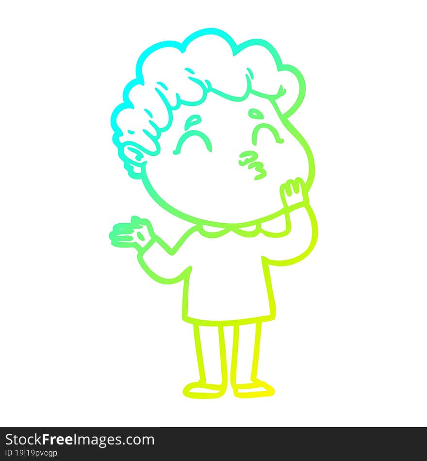 cold gradient line drawing cartoon man pouting