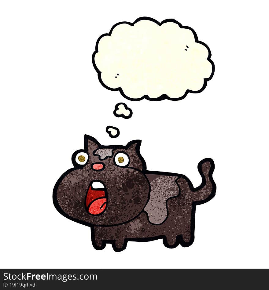 cartoon shocked cat with thought bubble