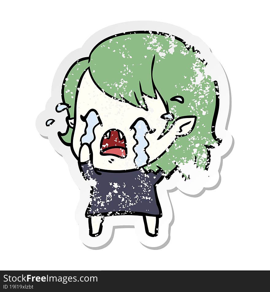 distressed sticker of a cartoon crying vampire girl