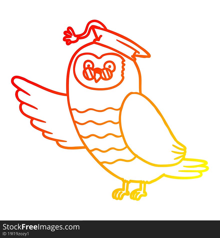 warm gradient line drawing cartoon owl graduate