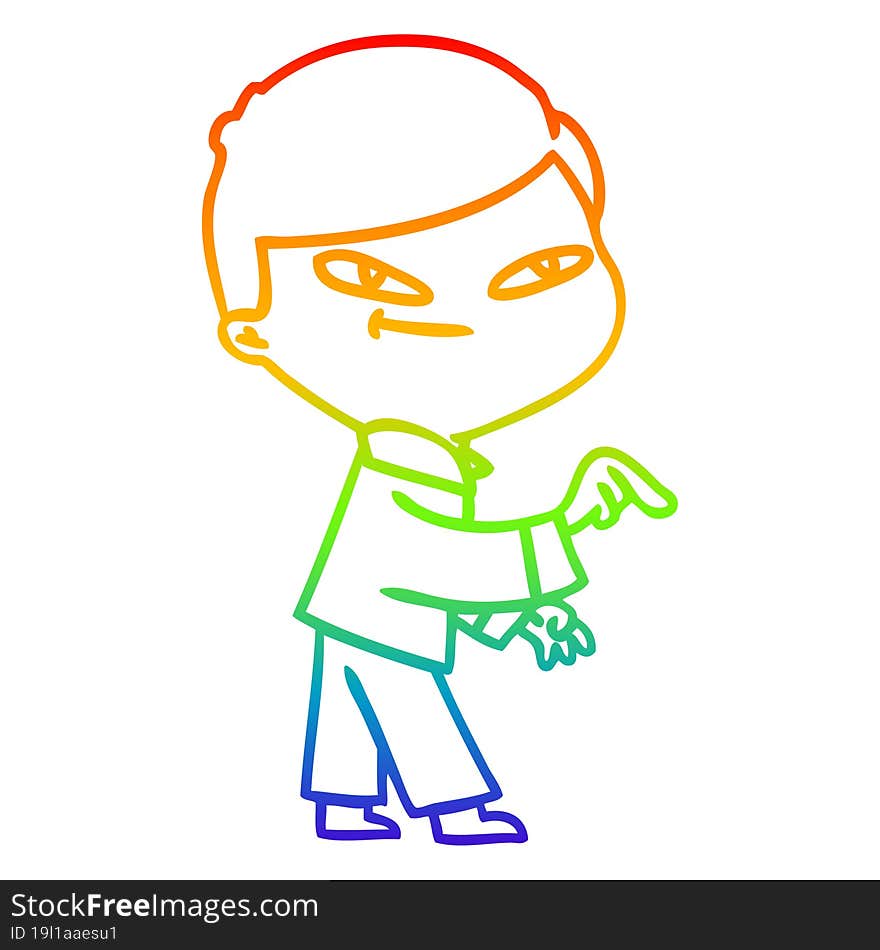 rainbow gradient line drawing of a cartoon pointing man