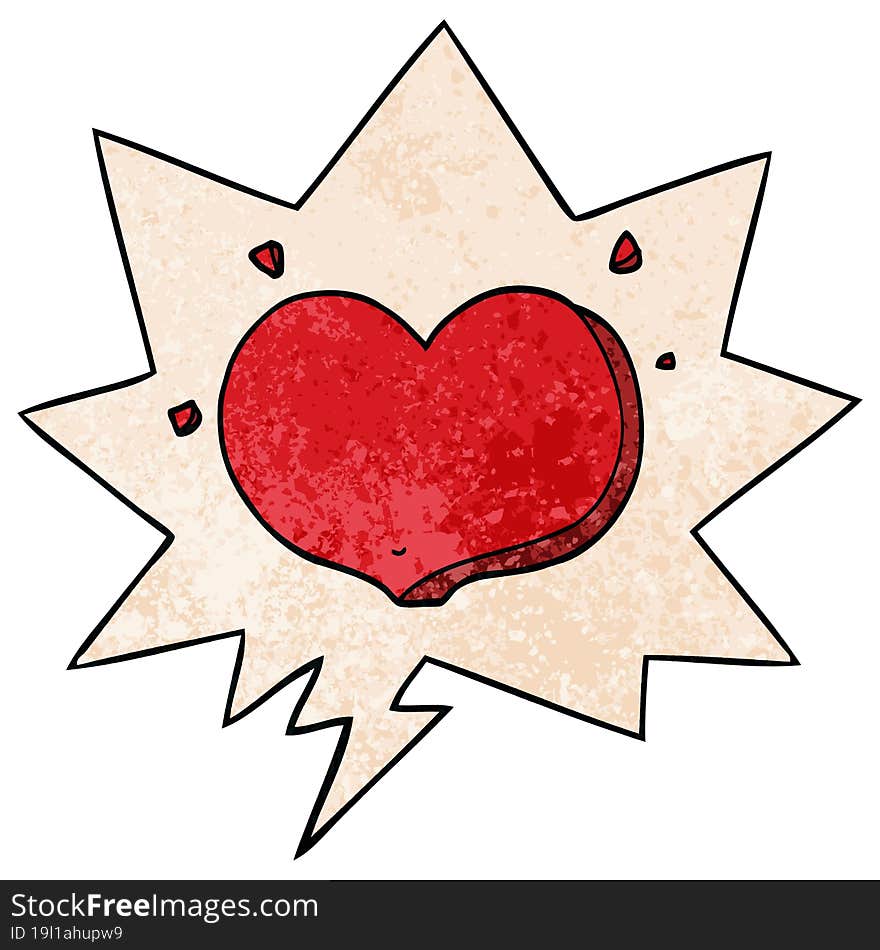 cartoon love heart and speech bubble in retro texture style