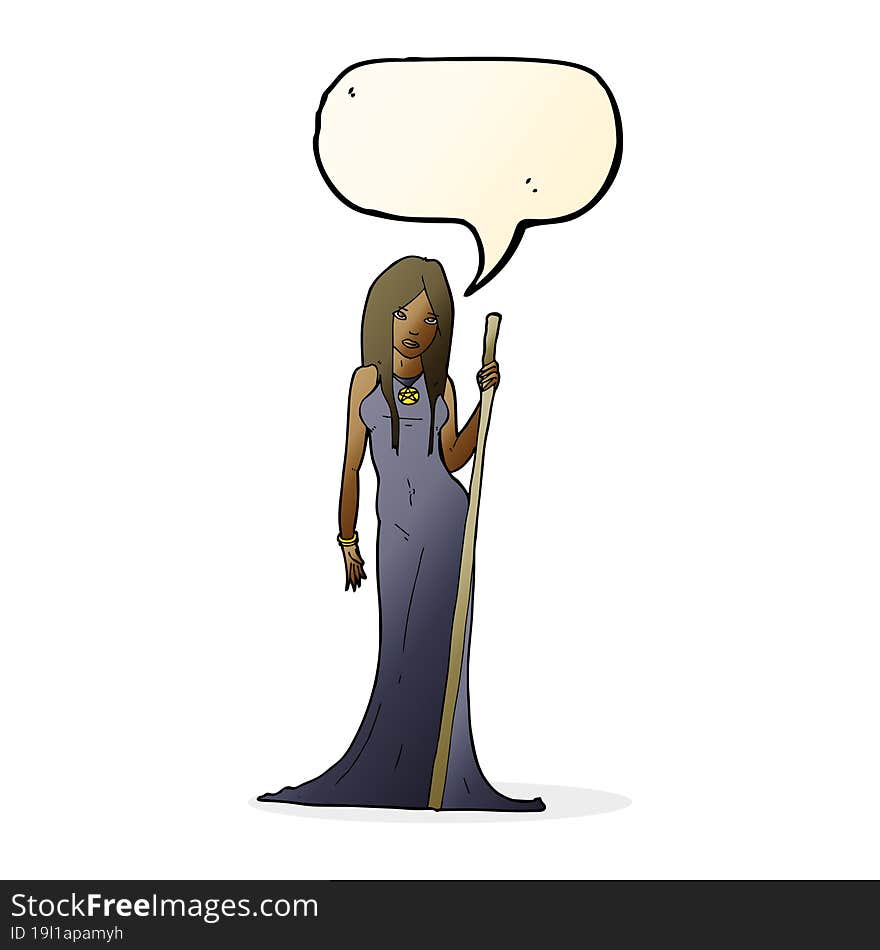 cartoon sorceress  with speech bubble