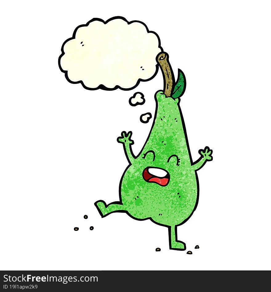 Cartoon Happy Dancing Pear With Thought Bubble