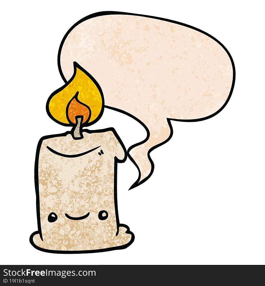 cartoon candle and speech bubble in retro texture style