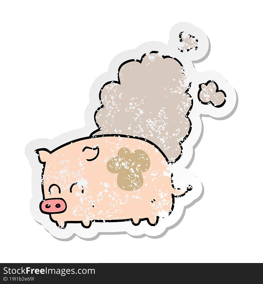 distressed sticker of a cartoon smelly pig