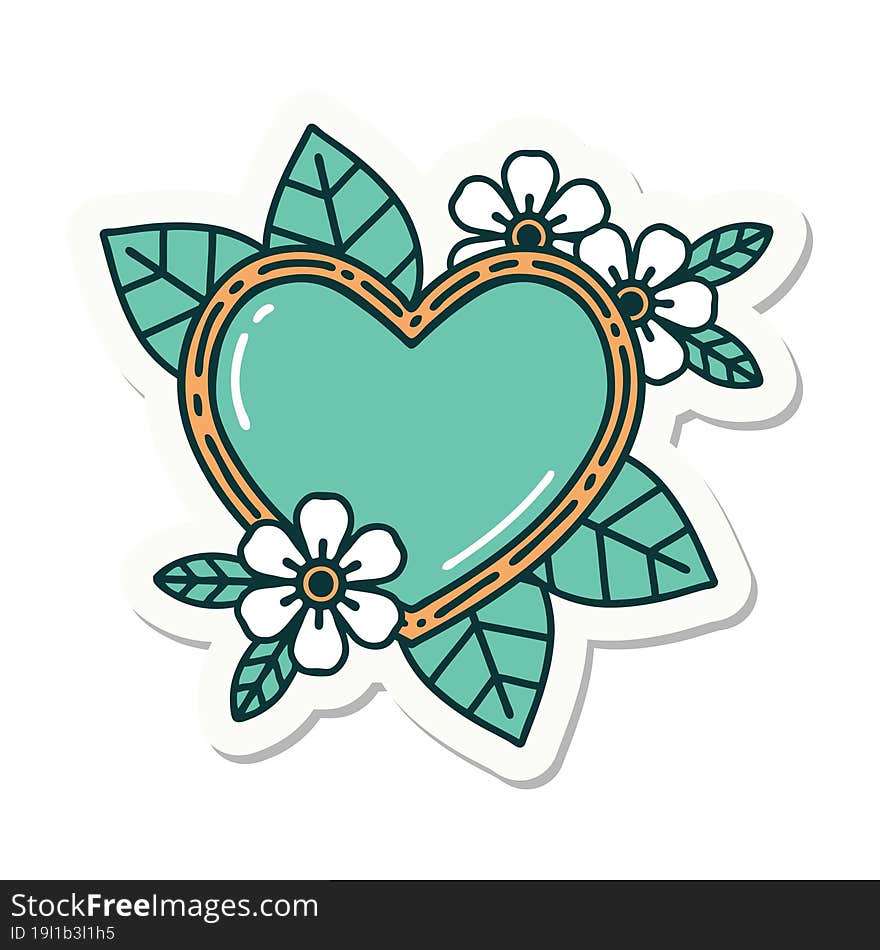 sticker of tattoo in traditional style of a botanical heart. sticker of tattoo in traditional style of a botanical heart