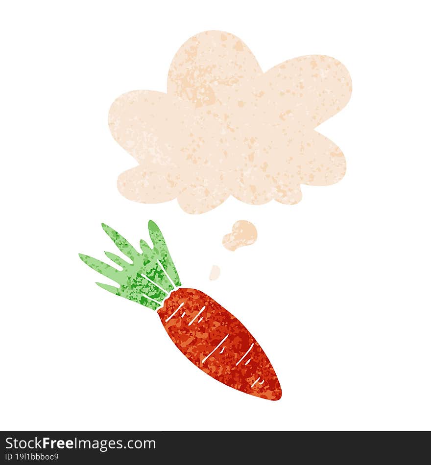 cartoon carrot and thought bubble in retro textured style