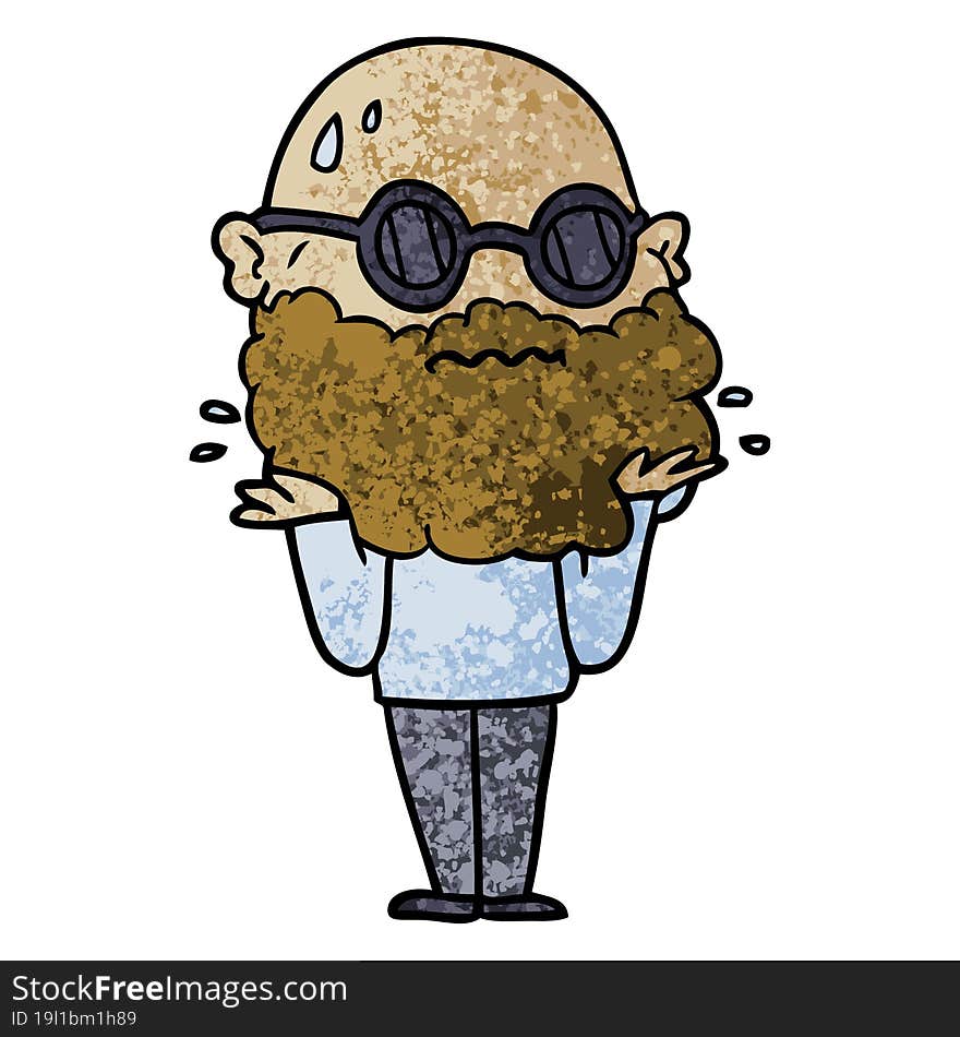 cartoon worried man with beard and sunglasses. cartoon worried man with beard and sunglasses