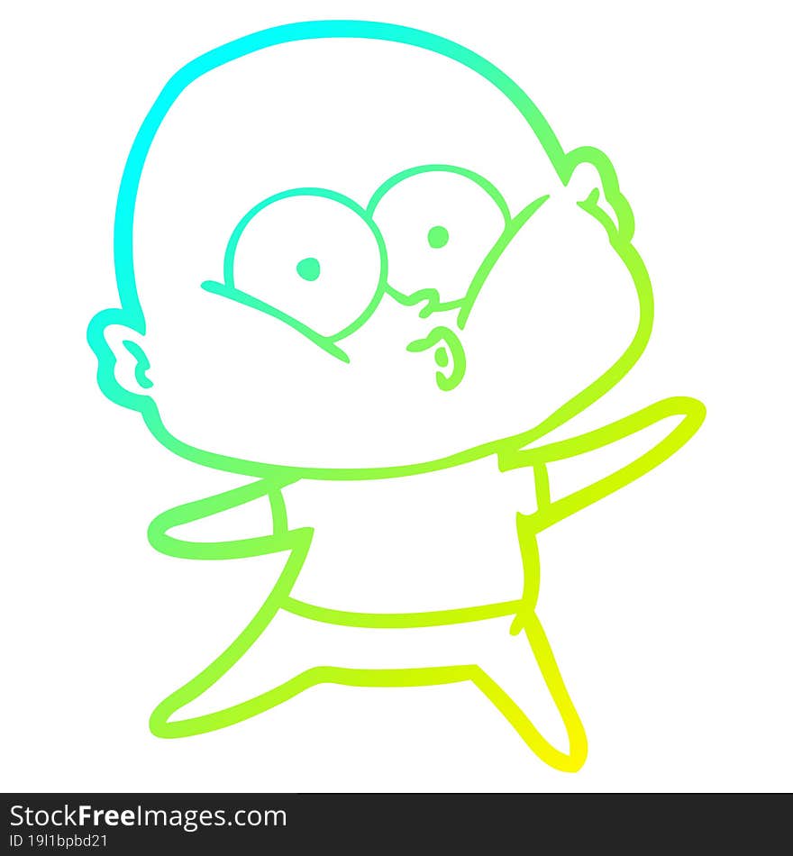 cold gradient line drawing of a cartoon bald man staring