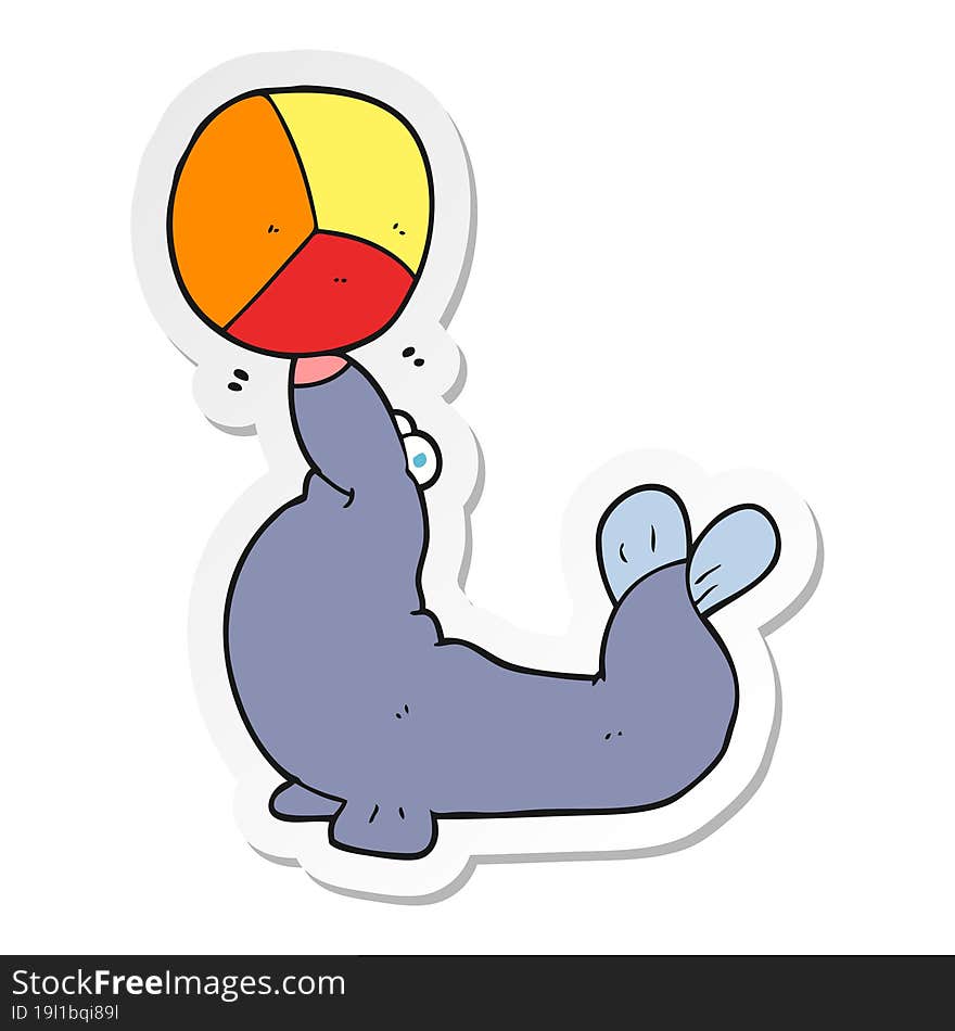 sticker of a cartoon seal balancing ball