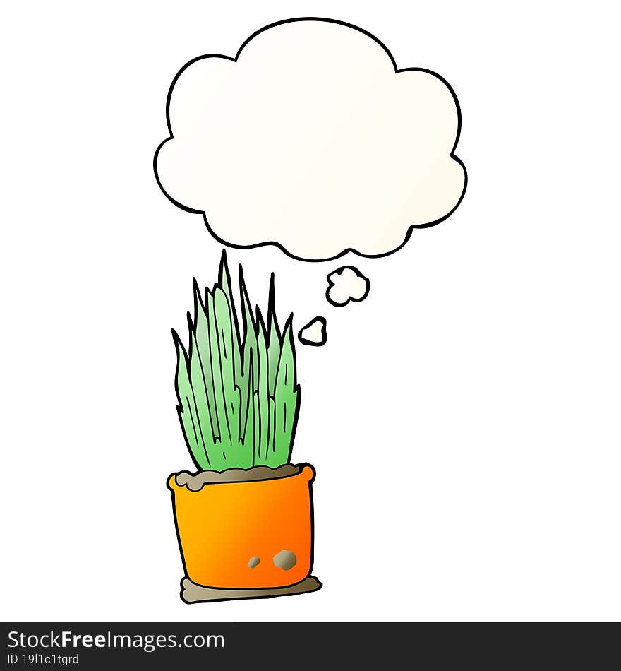 cartoon house plant with thought bubble in smooth gradient style