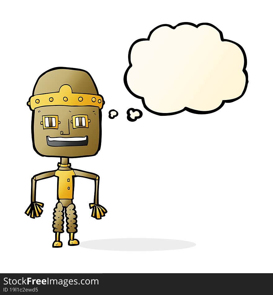 funny cartoon robot with thought bubble