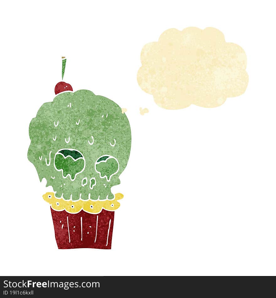 Cartoon Spooky Skull Cupcake With Thought Bubble