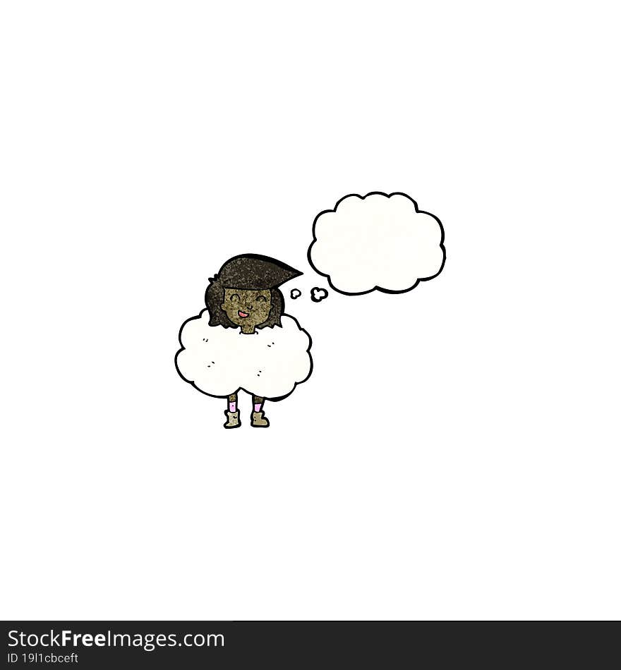 cartoon girl with head in clouds