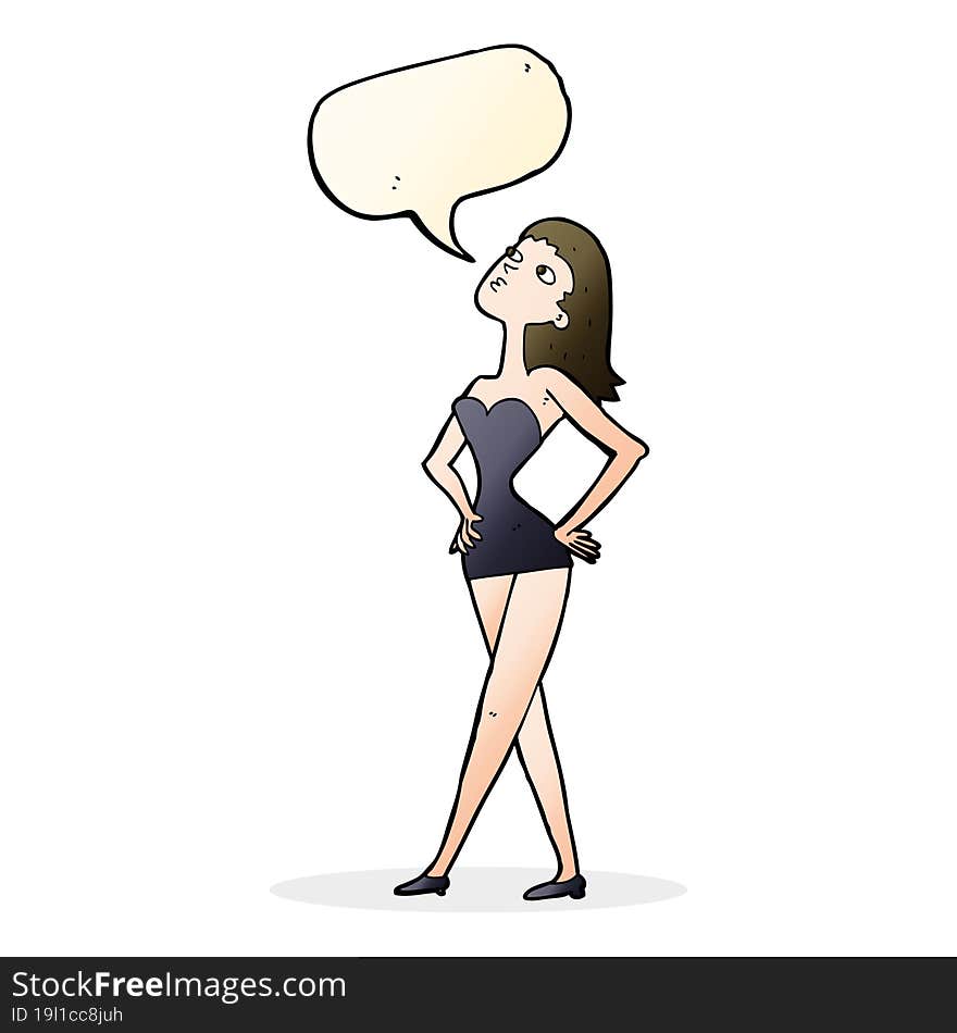 Cartoon Woman In Party Dress With Speech Bubble