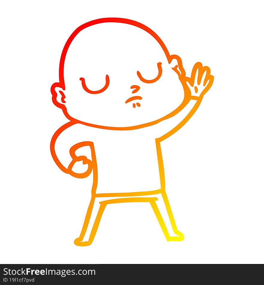 warm gradient line drawing of a cartoon bald man