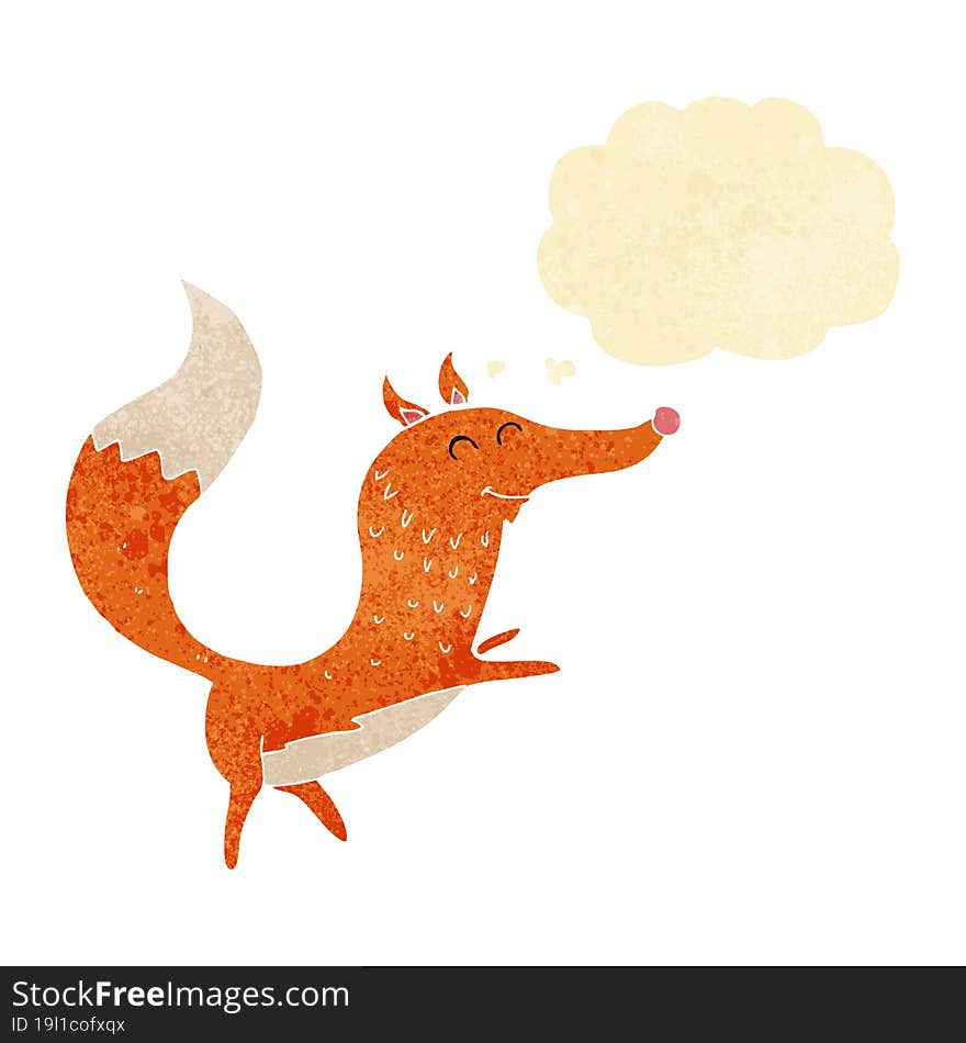 cartoon happy fox with thought bubble