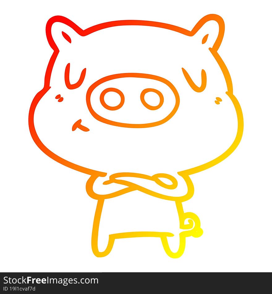 warm gradient line drawing cartoon content pig