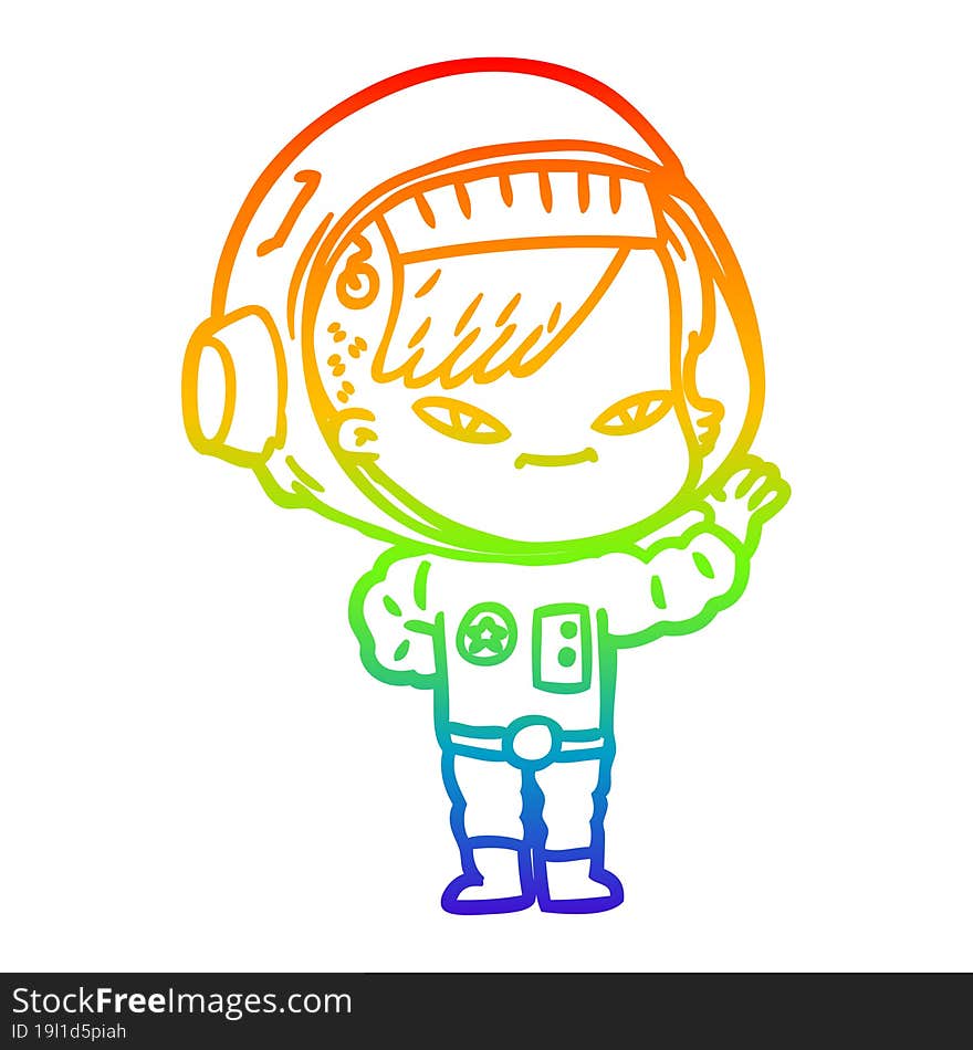 rainbow gradient line drawing of a cartoon astronaut woman