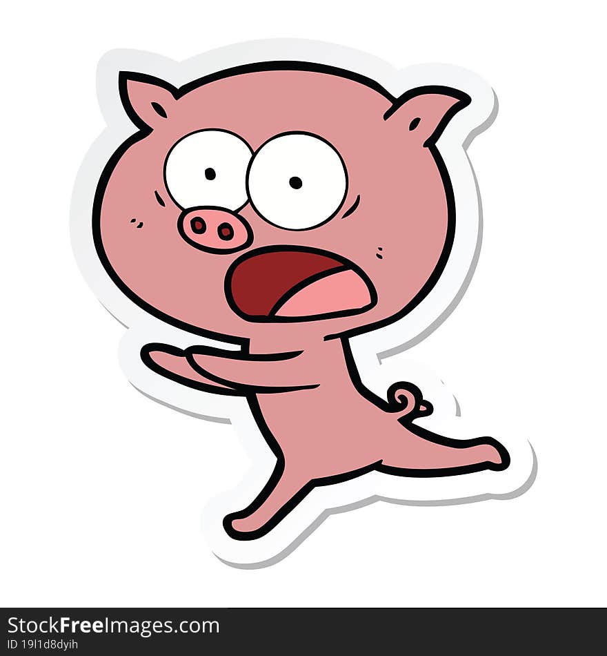 Sticker Of A Cartoon Pig Running