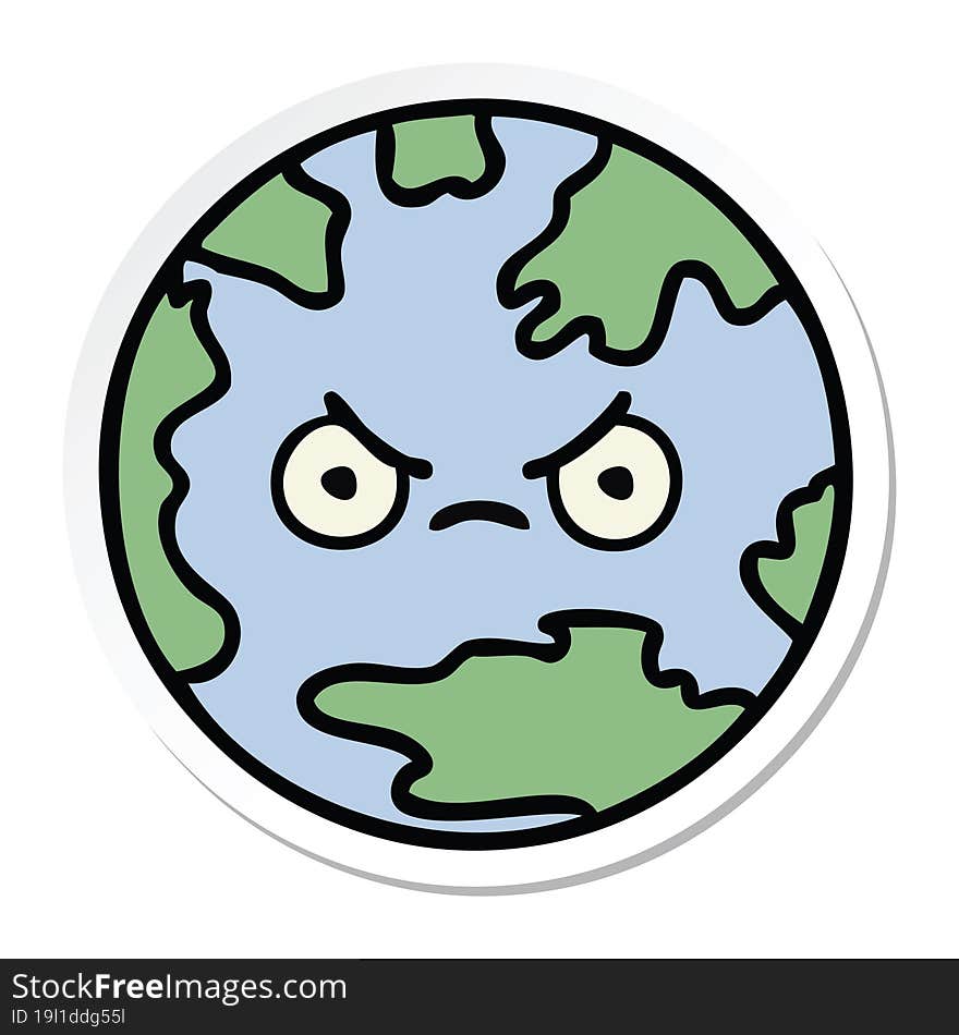 sticker of a cute cartoon planet earth