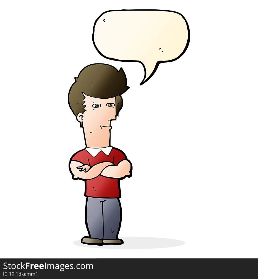 Cartoon Man With Folded Arms With Speech Bubble