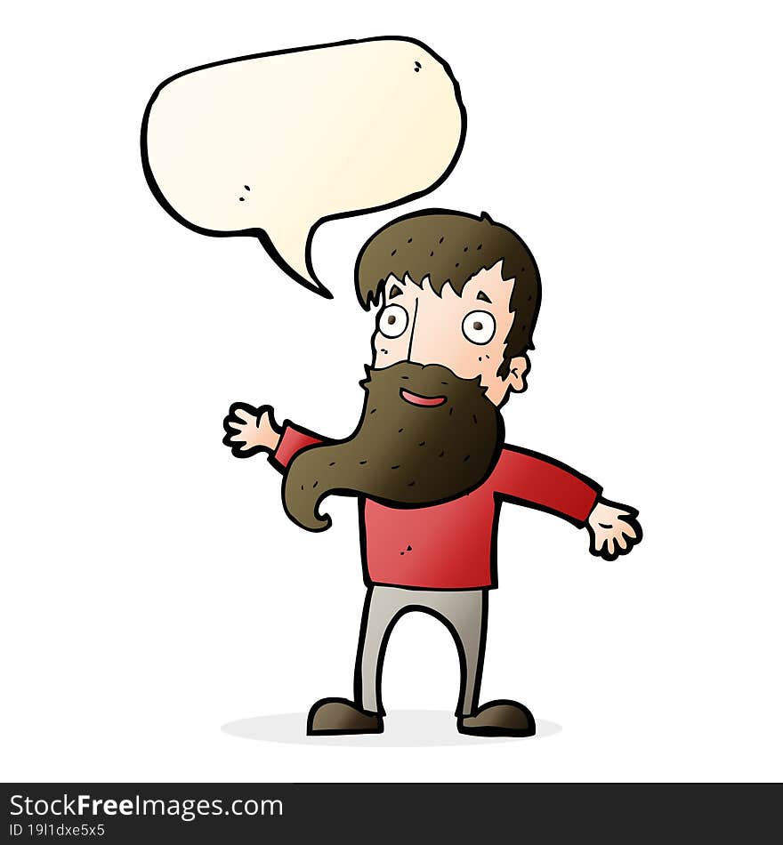 cartoon man with beard waving with speech bubble