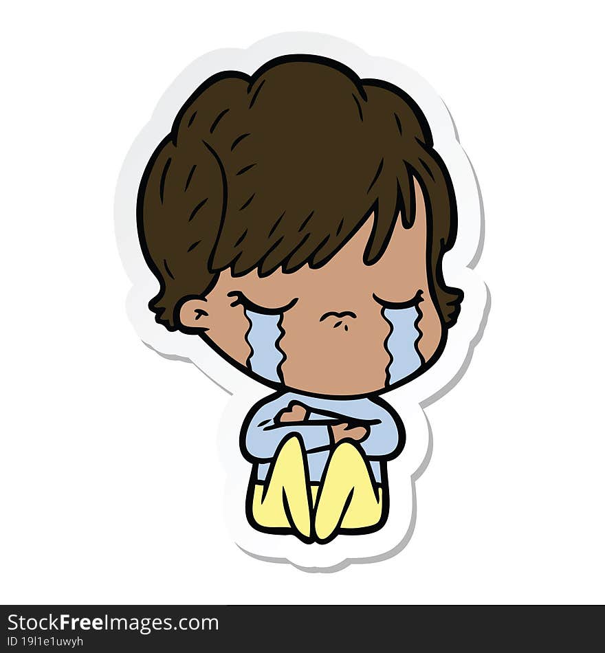 sticker of a cartoon woman crying