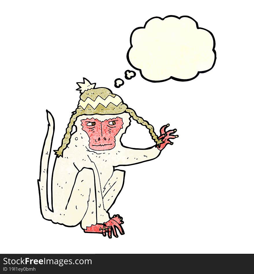 Cartoon Monkey Wearing Hat With Thought Bubble