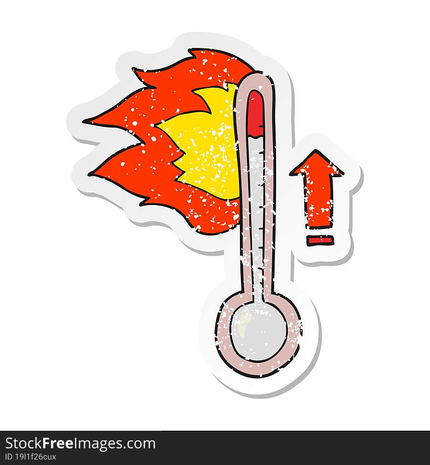 retro distressed sticker of a cartoon rising temperature