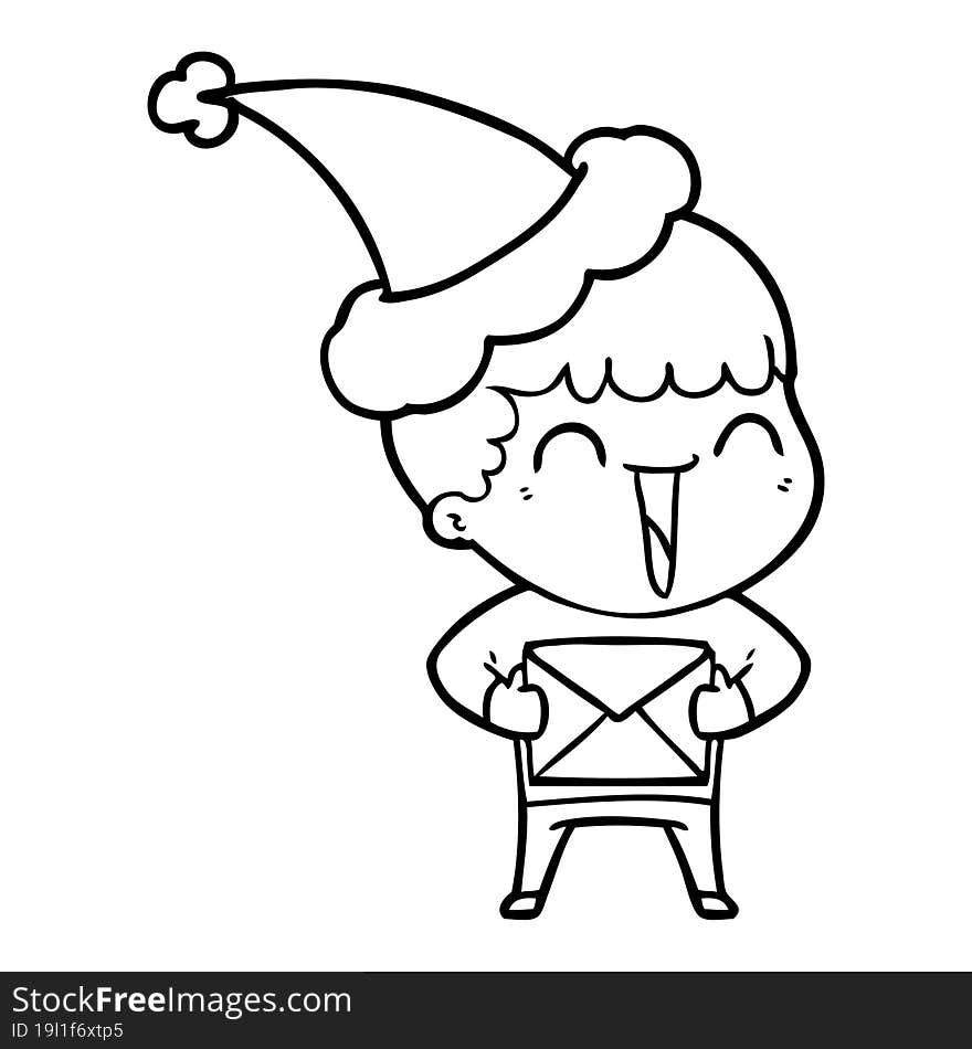 line drawing of a happy man wearing santa hat