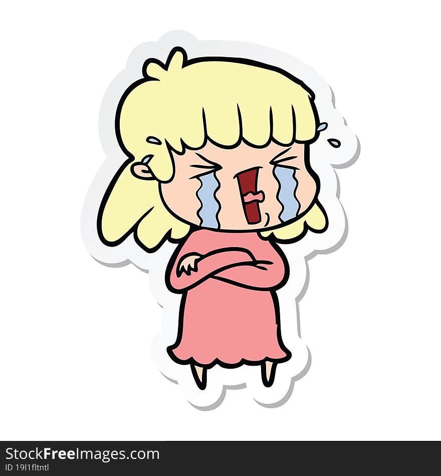 sticker of a cartoon woman in tears