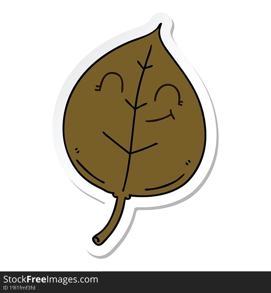 Sticker Of A Quirky Hand Drawn Cartoon Happy Leaf