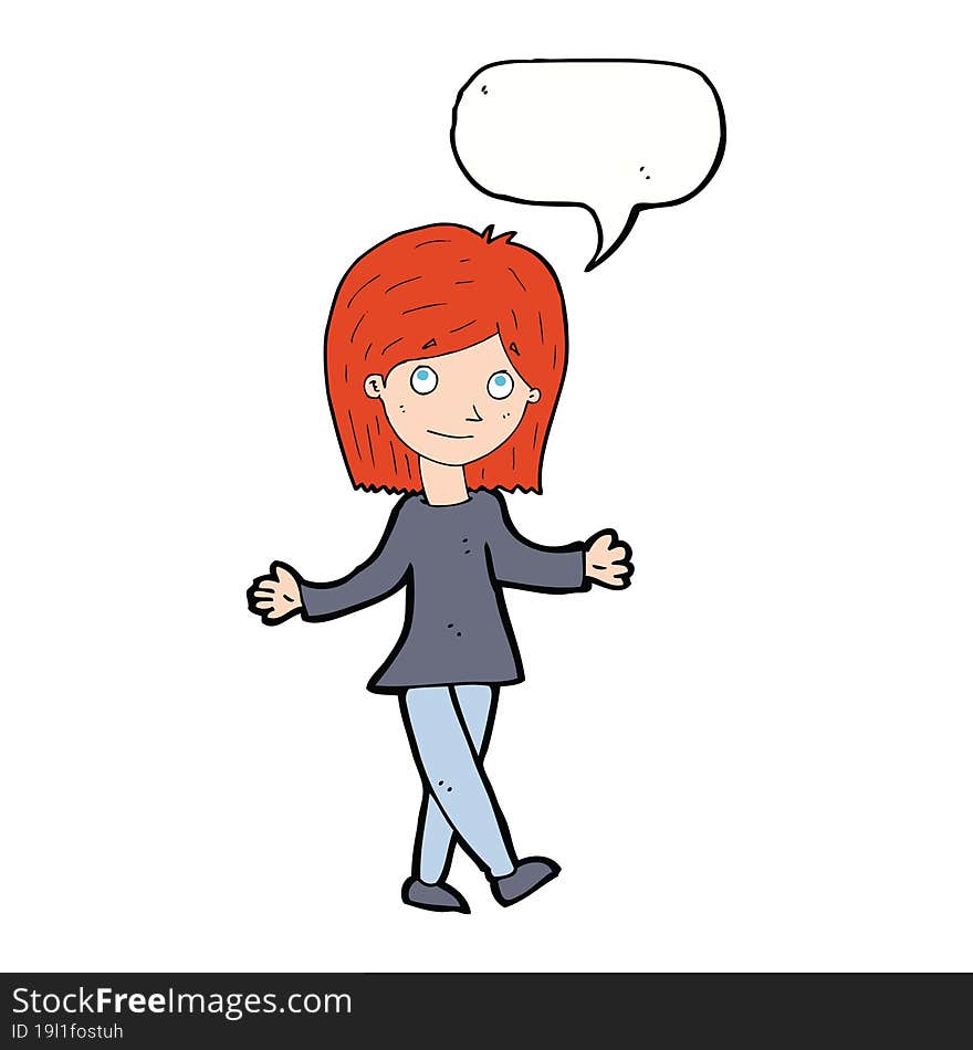 Cartoon Woman With No Worries With Speech Bubble