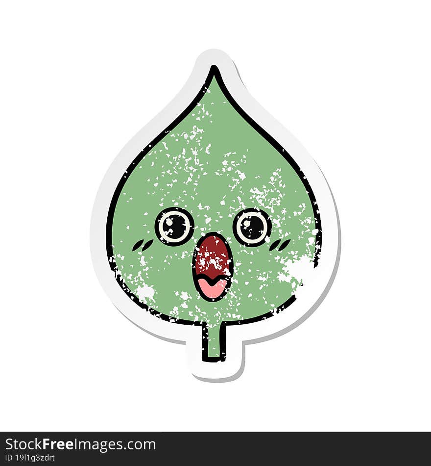 Distressed Sticker Of A Cute Cartoon Expressional Leaf