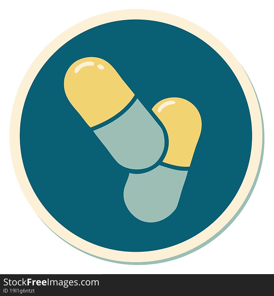 tattoo style sticker of a pills